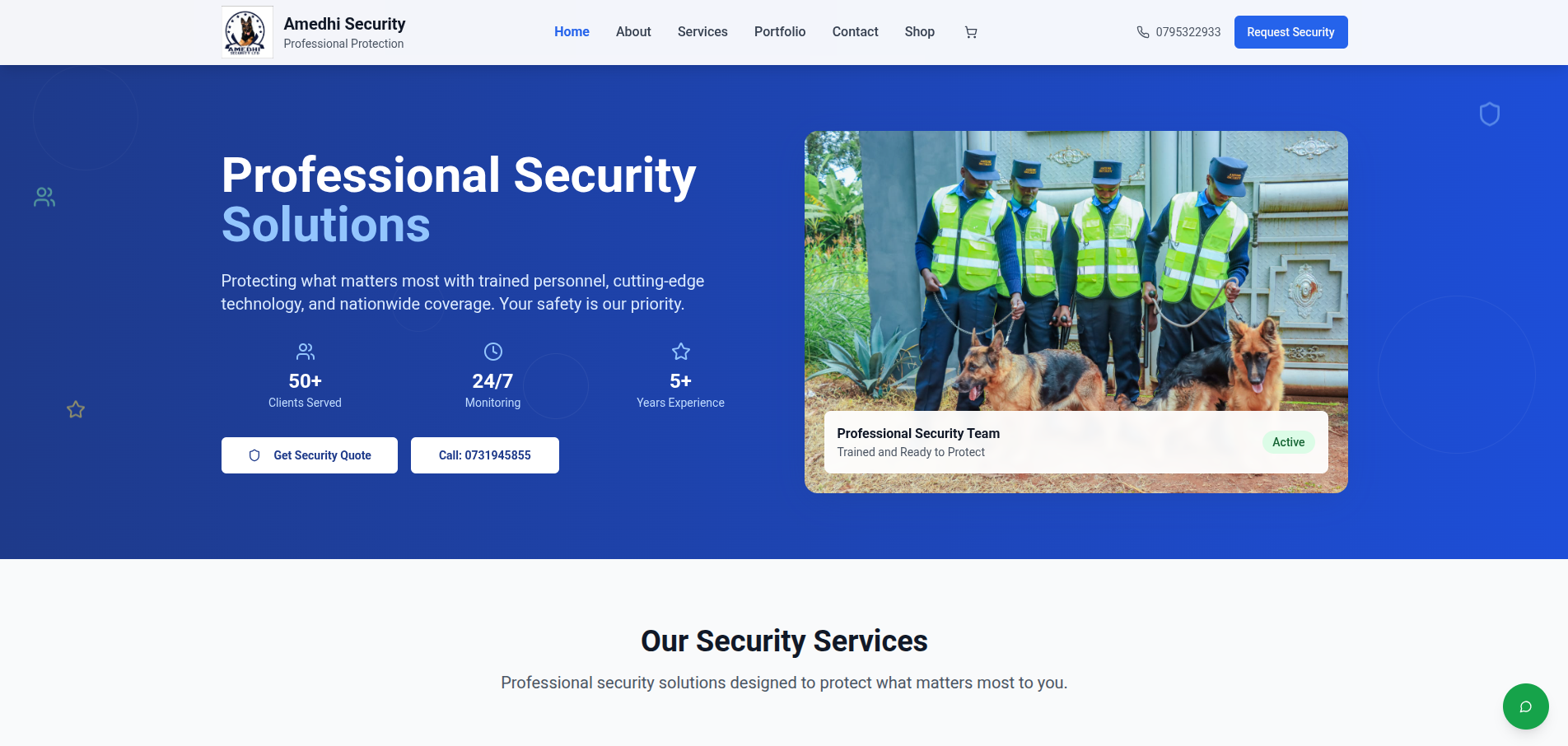 Corporate Website for Amedhi Security case study preview